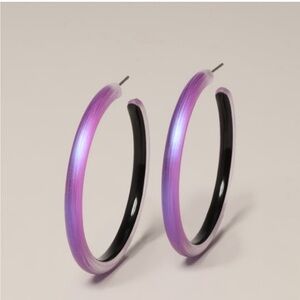 ALEXIS BITTAR • NEW Hand Carved & Painted Lucite Purple Skinny Hoop Earrings
